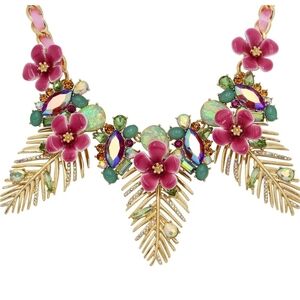 Betsey Johnson Crystal Palm Leaf Statement Bib Collar Necklace NWT